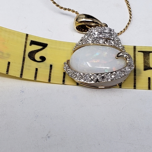 14k diamond and Australian white opal pendant - Picture 7 of 9